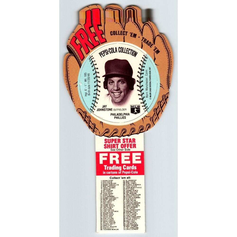 Pepsi-Cola Baseball Trading Card 1977 Jay Johnstone Philadelphia Phillies MLB
